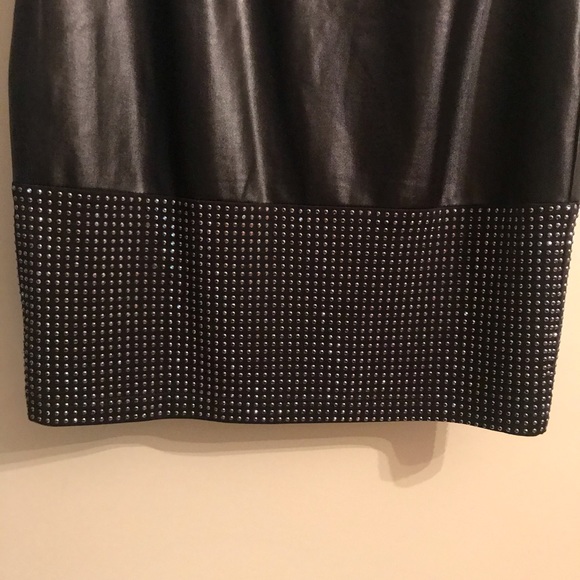 Bebe Faux Leather Mini Dress with Studded Hem - Picture 6 of 7